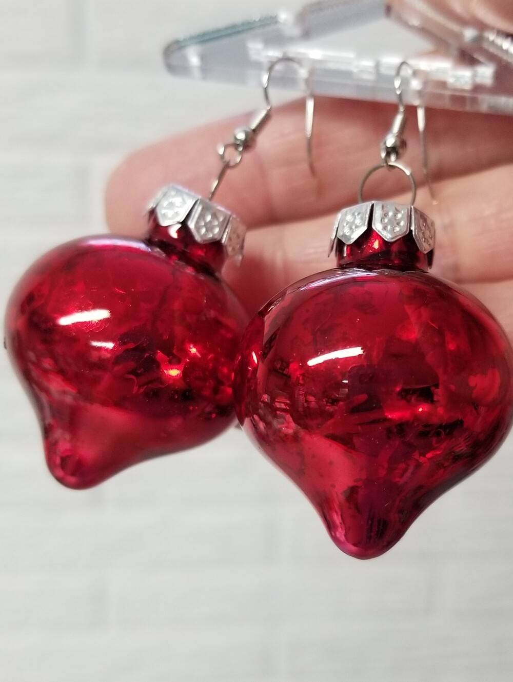 Red Holiday Bulb Earrings - Picture 3 of 5